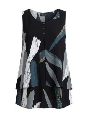 Wanderlust Black & Teal Printed Layered Tunic